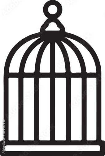 Elegant black and white birdcage vector illustration minimalist design empty cage symbol of confinement or freedom graphic resource