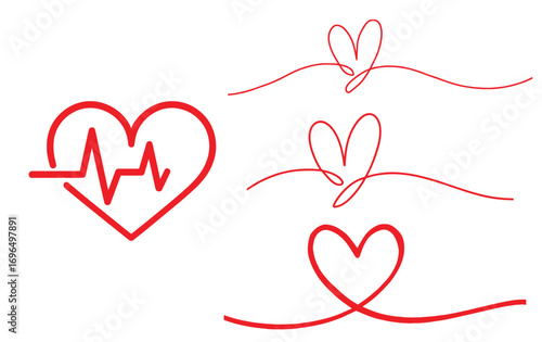 Drawn doodle heart, heart vector, Heart stock, line art symbols for health and love on transparent background

