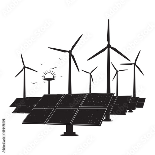 Renewable Energy Landscape with Solar Panels and Wind Turbines