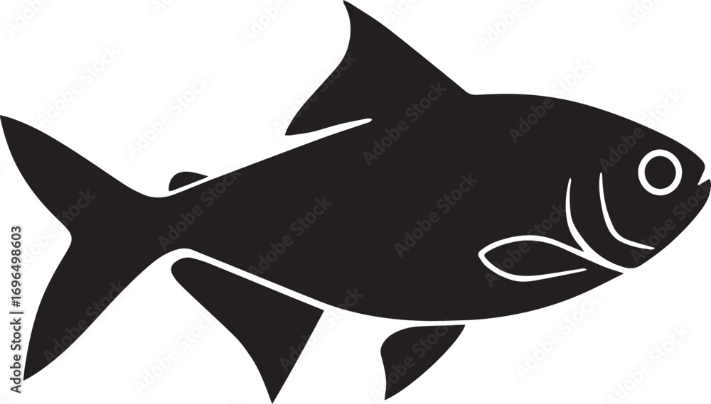 Fototapeta premium Elegant Black Fish Silhouette Graphic Design Simple Aquatic Life Illustration Perfect for Underwater Themed Projects and Logo Designs