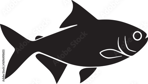 Elegant Black Fish Silhouette Graphic Design Simple Aquatic Life Illustration Perfect for Underwater Themed Projects and Logo Designs
