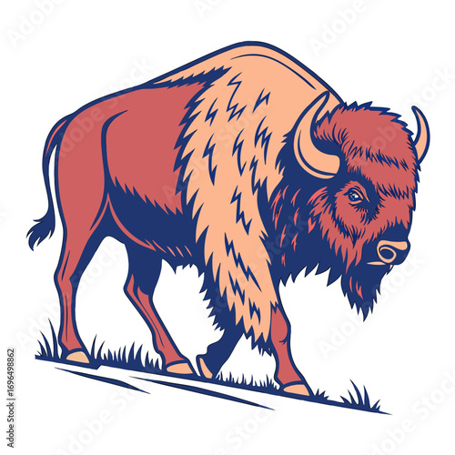 Illustration of a bison walking on grass