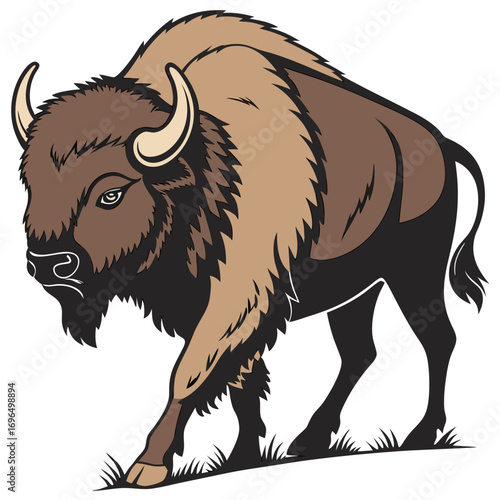 Illustration of a brown bison walking with a