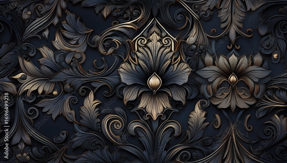 intricate dark damask seamless gothic pattern textile design shadowy