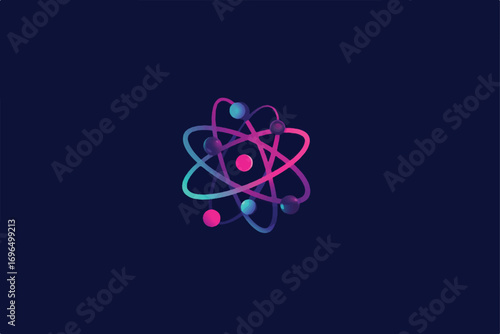 Atomic Structure Illustration with Glowing Orbitals and Particles Representing Scientific Research and Technological Advancement on Dark Background