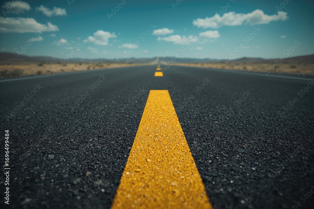 Fototapeta premium Dark road surface featuring a yellow dividing line