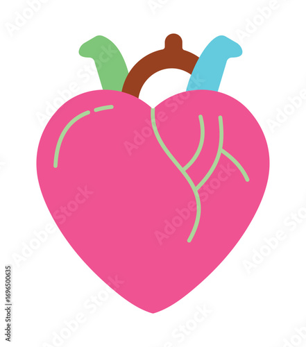 Colorful Flat Design Icon of an Anatomical Human Heart