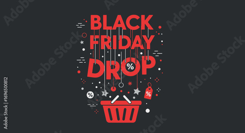 Vibrant Black Friday Sale Promotional Graphic Featuring Discount Elements and Shopping Basket Design
