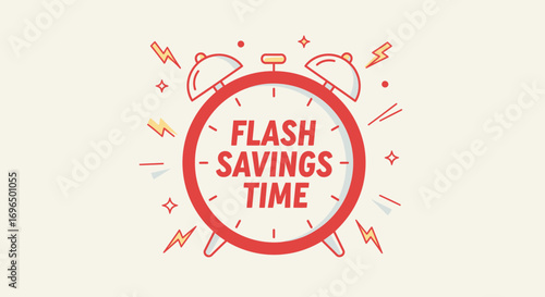 Urgent Flash Sale Announcement Featuring a Vibrant Red Alarm Clock for Limited Time Deals