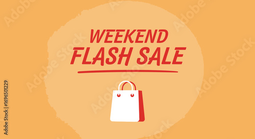 Bright and Bold Weekend Flash Sale Announcement with Shopping Bag Illustration