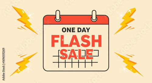 Vibrant One Day Flash Sale Promotion with Energetic Lightning Effects and Calendar Icon