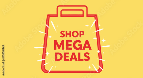 Bright and Eye-catching Shopping Bag Illustration Highlighting Mega Deals for Promotions