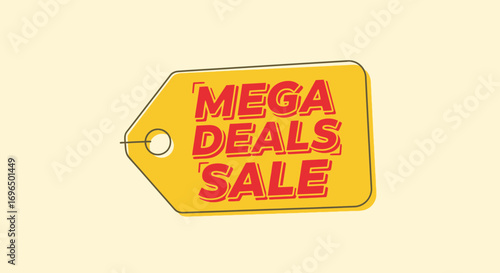 Vibrant promotional tag highlighting massive discounts and sale events with bold colors