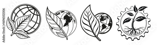 Black silhouette of environment  eco friendly earth day graphic logo concept isolated on transparent 