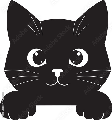 Adorable Black Cat Peeking Over the Edge Cartoon Illustration for Children and Animal Lovers