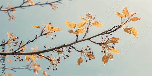 Wallpaper Mural Close up of an alder branch with dried cones and leaves, creating a serene autumn atmosphere against a soft blue sky, capturing the essence of the season's transition Torontodigital.ca