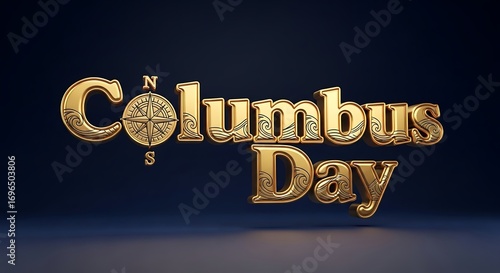 Columbus Day Gold Text with Compass on Dark Background Celebrating Indigenous and Italian Heritage