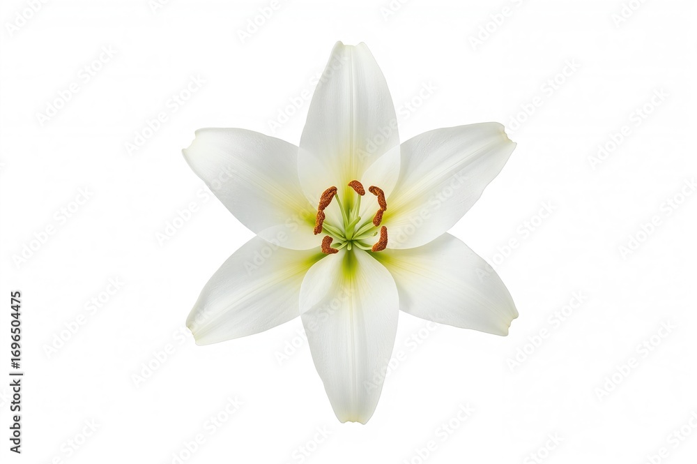 Obraz premium Stunning white lily flower set against a plain white backdrop