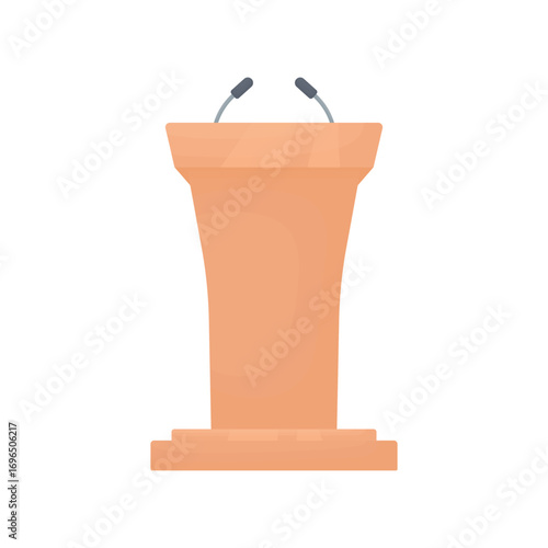 Wooden tribune with microphone. Interview podium. Political debate. Business presentation or conference concept
