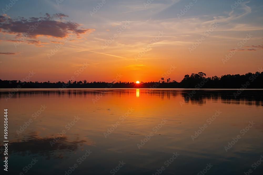 Obraz premium Gorgeous evening sky mirrored on the lake surface