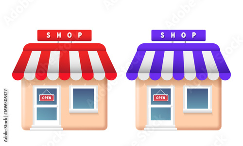 Shop 3d icons. Vector clipart isolated on white background.