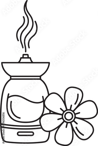 Aromatherapy diffuser with essential oils and flower vector illustration line art style