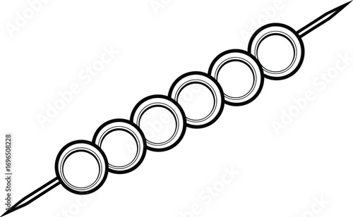 Simple illustration of stacked circular beads on a skewer, symbolizing craft or creativity.