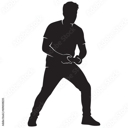 Black Silhouette of Man Holding Device in Active Stance