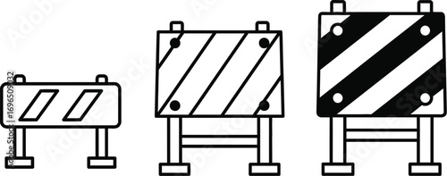 Three different construction barriers lined up, symbolizing warning and temporary blockage