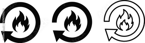 Recycle symbol with fire icon representing energy or heat recycling