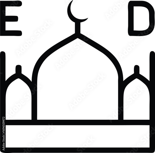 Crescent moon and star silhouette on white background for Eid al Fitr islamic muslim