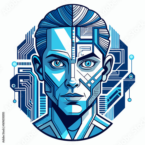Futuristic Cyborg & AI Human Enhancement Vector