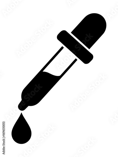 Vector illustration of a black and white dropper icon with a liquid drop, perfect for medical or laboratory concepts.