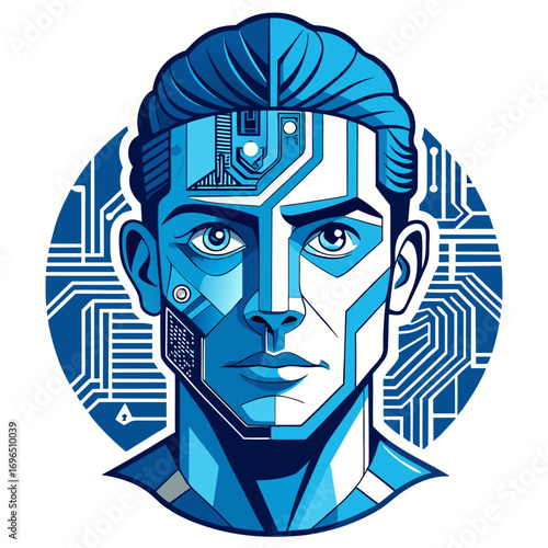 Futuristic Cyborg & AI Human Enhancement Vector