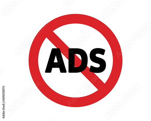 A red prohibition sign over the word 'ADS', depicting the concept of no advertising or ad blocking policy