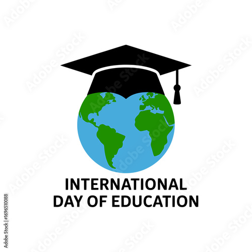Celebrating Global Education International Day Concept Featuring Earth with Graduation Cap