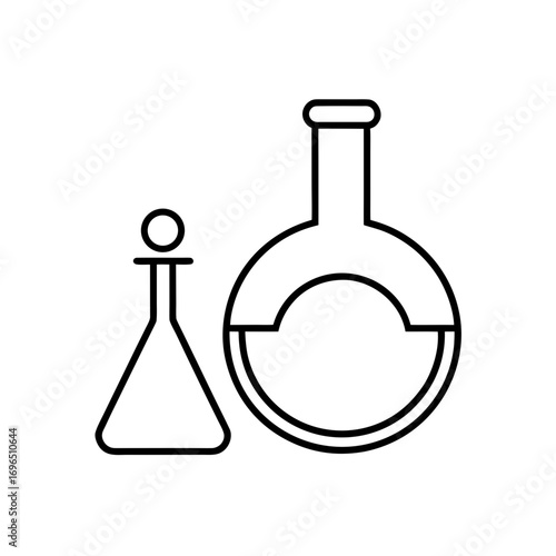 Outline drawing of two laboratory flasks on transparent background