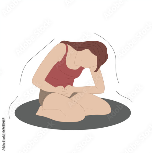 woman with stomach ache. Woman feel pain in stomach concept