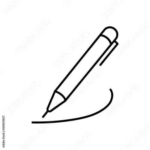 Pen drawing a curved line on white page on transparent background