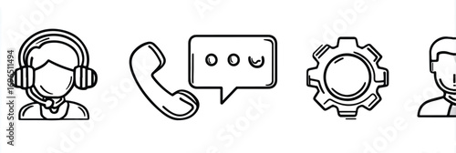 Customer Support Team with headset phone gear chat and agent illustration for service assistance