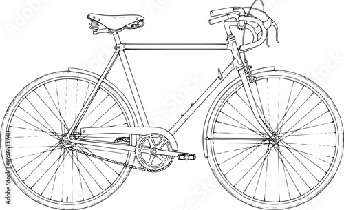 Vintage bicycle sketch illustration with detailed line work and classic design.