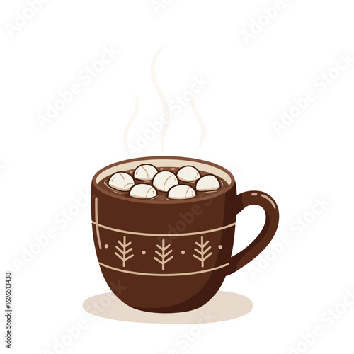 Hot chocolate cup filled with marshmallows, vector illustration on transparent background  