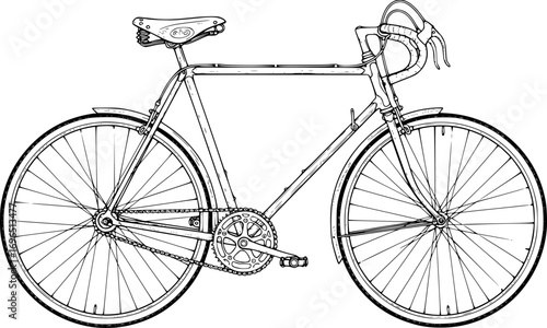 Vintage bicycle sketch illustration with detailed line work and classic design.