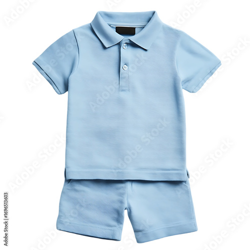 Light blue cotton polo shirt and shorts set for children