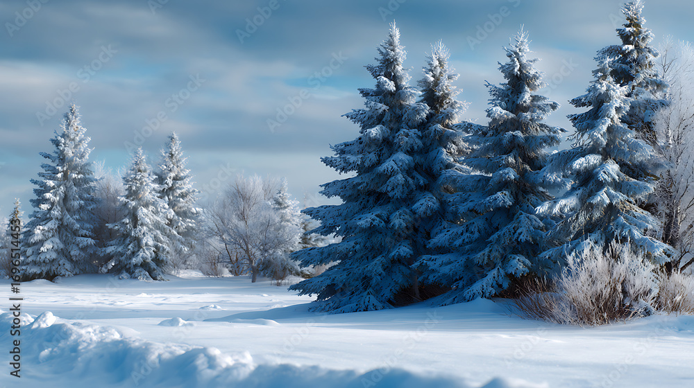 Fototapeta premium Snow Covered Evergreens in Winter Landscape