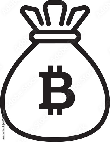 Bitcoin cryptocurrency in a money bag representing digital currency and blockchain technology investment