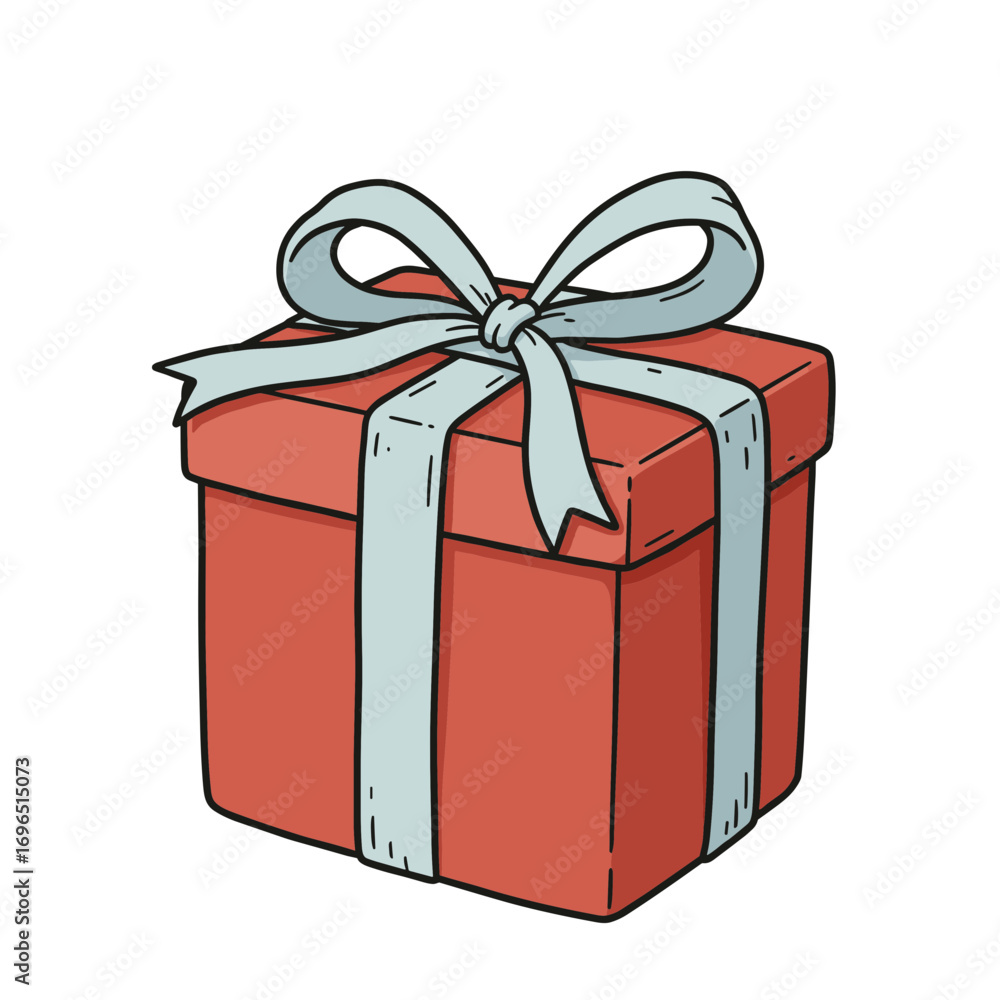 Obraz premium Red gift box with blue ribbon tied on top, vector illustration on transparent background 