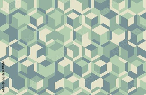 Abstract geometric seamless pattern.  Subtle color palette of muted greens and beige creates a calming, sophisticated design. Ideal for website backgrounds, textiles, or modern branding.