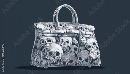 Edgy fashion handbag illustration with skull pattern and dark background perfect for designers and artists