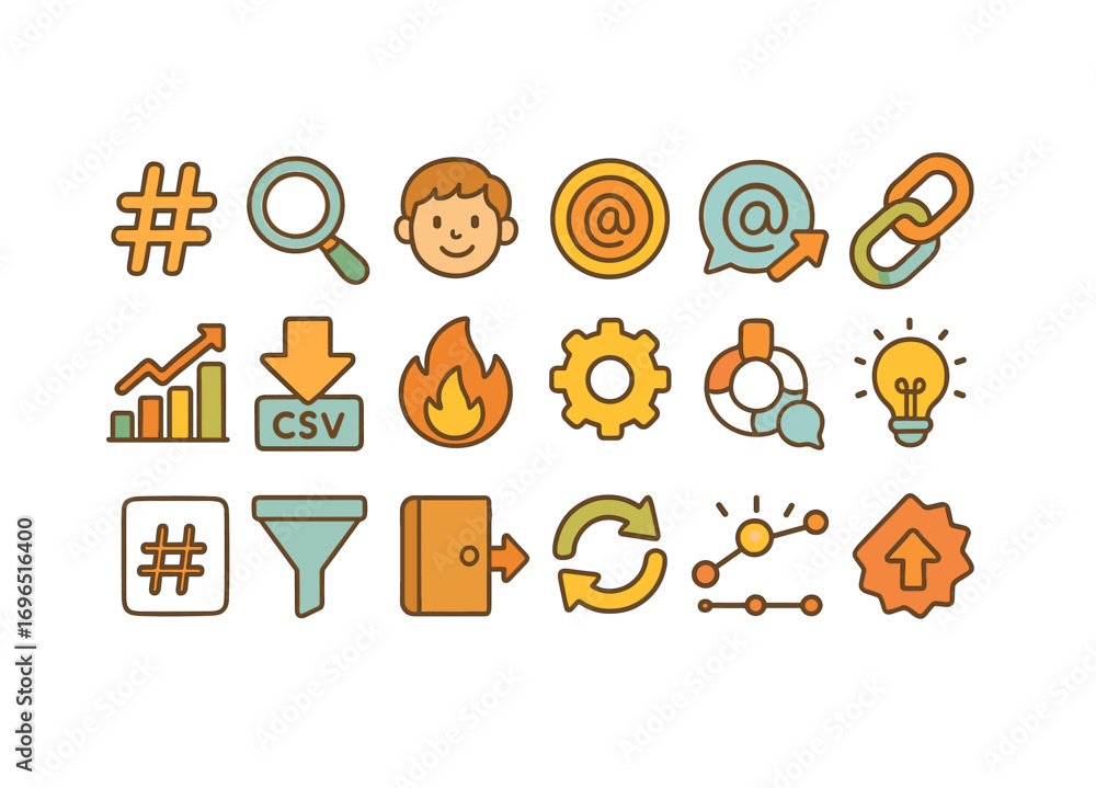 Fototapeta premium Social media and marketing icon set: flat icons for digital strategy